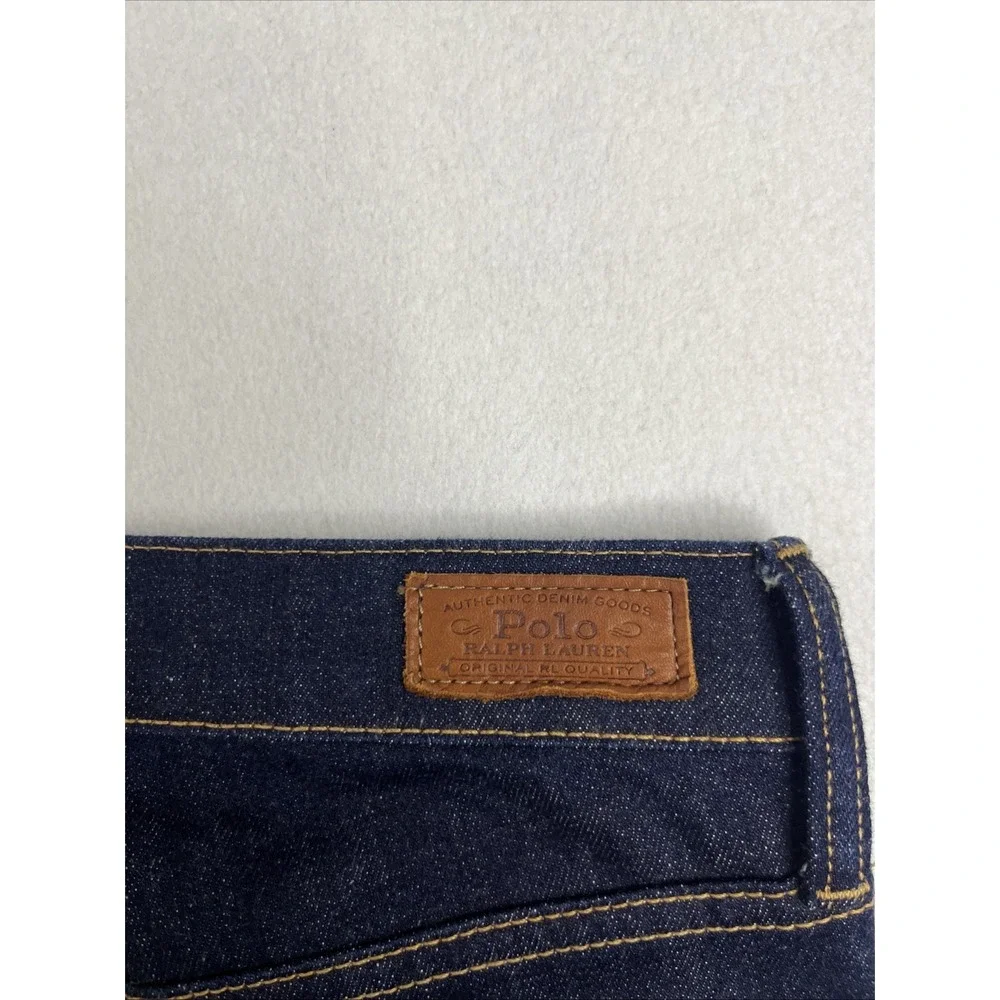Polo Ralph Lauren Womens Wide Leg Rainbow Stitch Denim Jeans 28x34 Dark Wash NEW